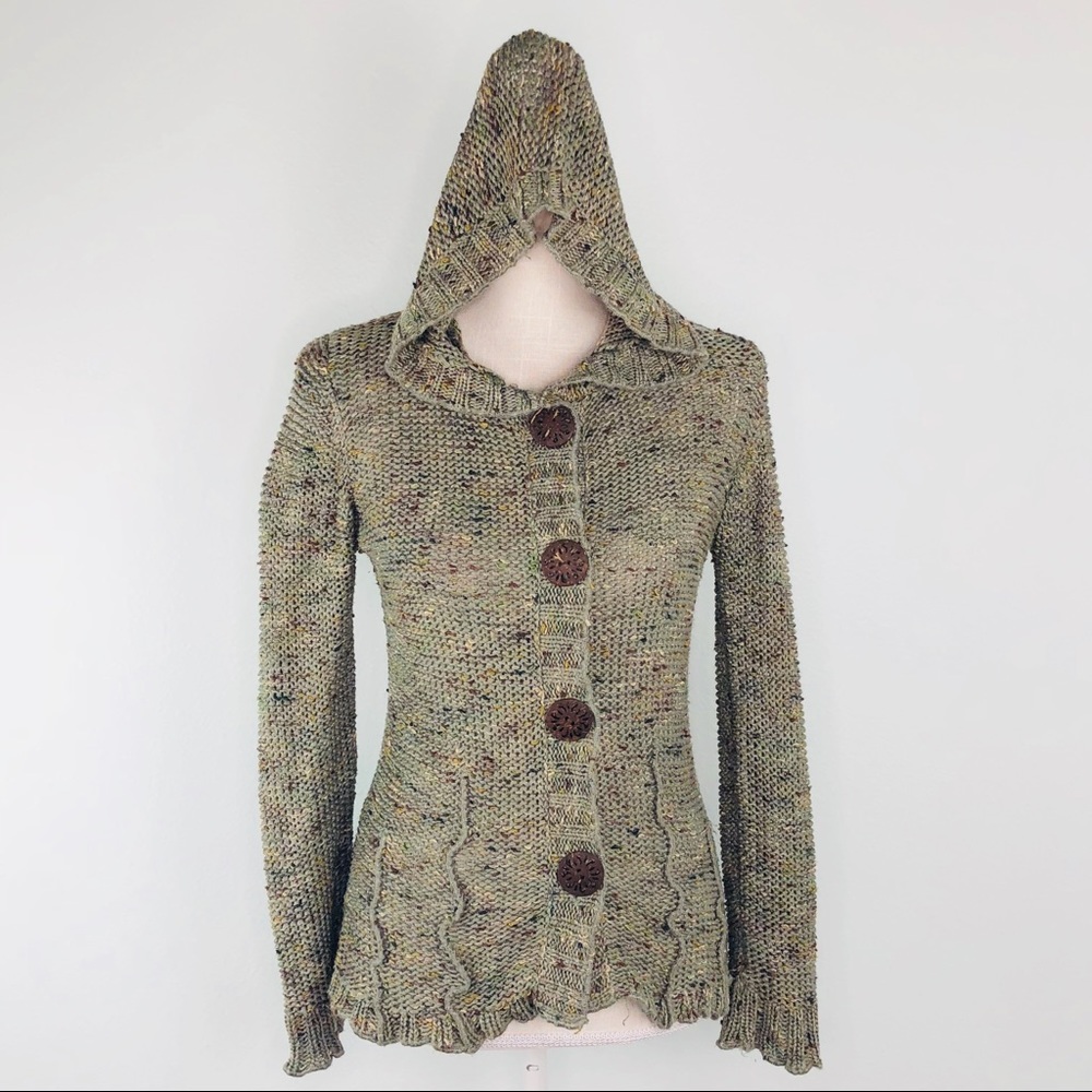 BCBGMaxazria Green Knit Hoodie Sweater Sz S